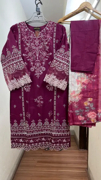 Pakistani Original Hayat Stitched Cotton 3Pcs _ Purple 